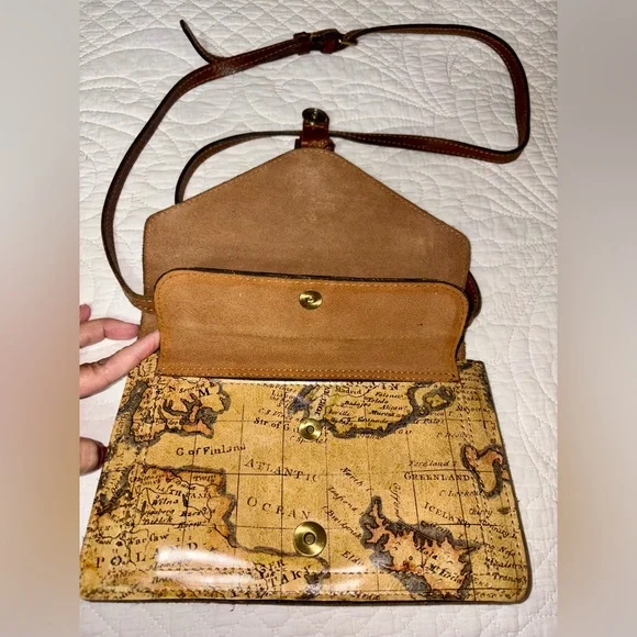 Patricia Nash Vintage Leather European Map Print Crossbody Bag - Picture 4 of 13